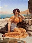 John William Godward Wall Art - With Violets Wreathed and Robe of Saffron Hue